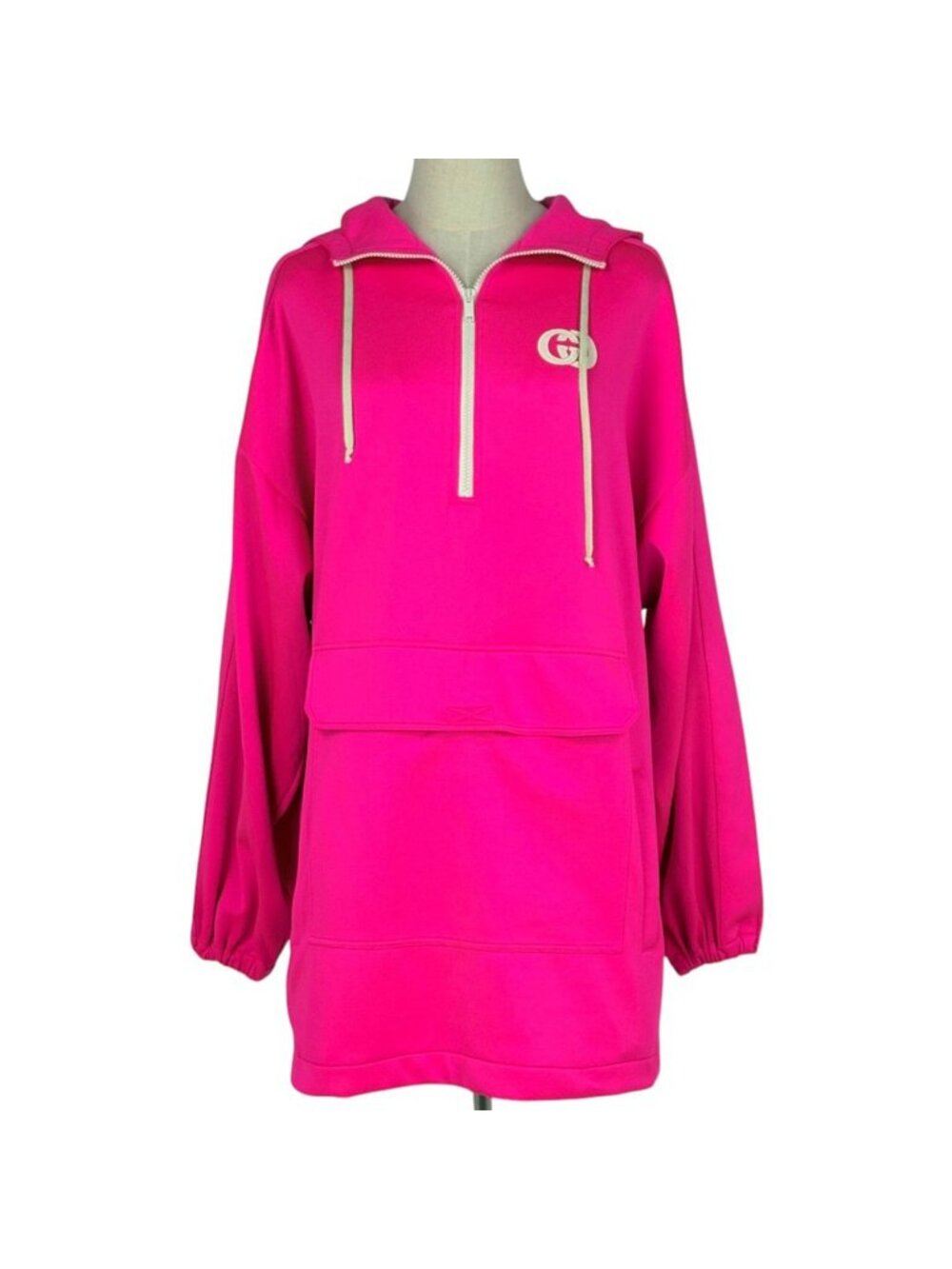 Gucci Half Zip Hoodie Top Interlocking G Jersey Polyester Polyurethane Pink